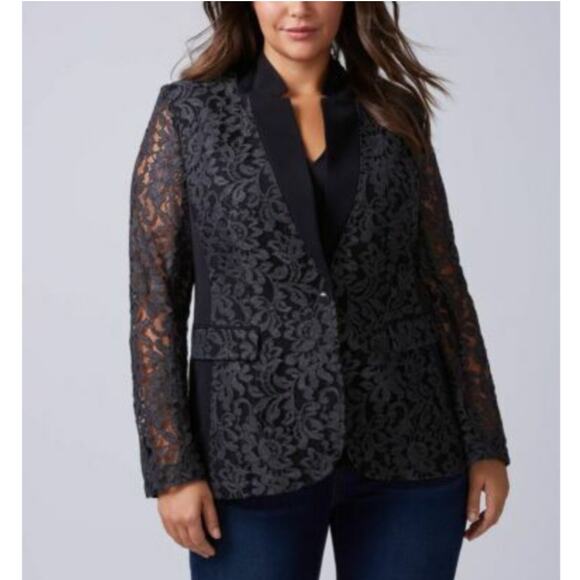 Lane Bryant The Bryant Blazer Black Lace Blazer Jacket Sheer Sleeves Size 22 - Picture 1 of 6